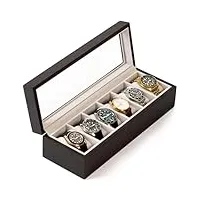 case elegance boîte à montres en bois massif, coffret montres homme/femme, boite de rangement pour montres, organisateur avec couvercle en verre, 6 compartiments