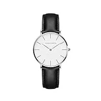 l'ananas-montres, femmes style minimaliste anolog business quartz pu cuir montre-bracelet avec boîte-cadeau (noir + argent)