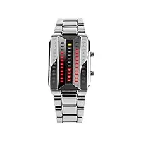 feiwen mixte digital acier inoxydable binaire montres bracelet led rouge et jaune lumière unique mode décontracté cool montres rectangulaire cadran, argent (femme)