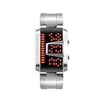 feiwen mode unique binaire digital montres de homme lumière led 50m Étanche outdoor sport montre bracelet calendar rectangulaire acier inoxydable composer (argent)