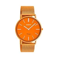 oozoo montre vintage pour homme - avec bracelet en maille de 20 mm - montre analogique pour homme - convient également comme montre pour femme, orange