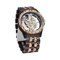 tiong montre en bois pour homme - fabriquée à la main - multicolore - montre analogique à quartz, wq1243-braun, rétro